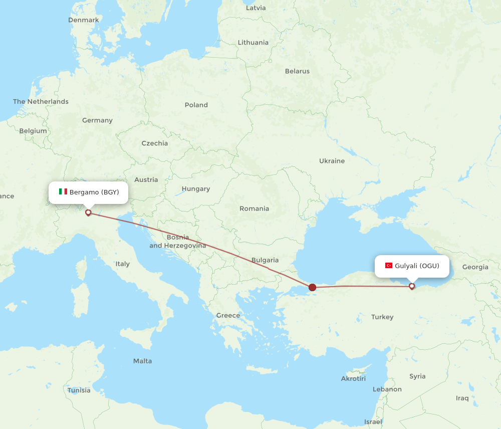 BGY to OGU flights and routes map