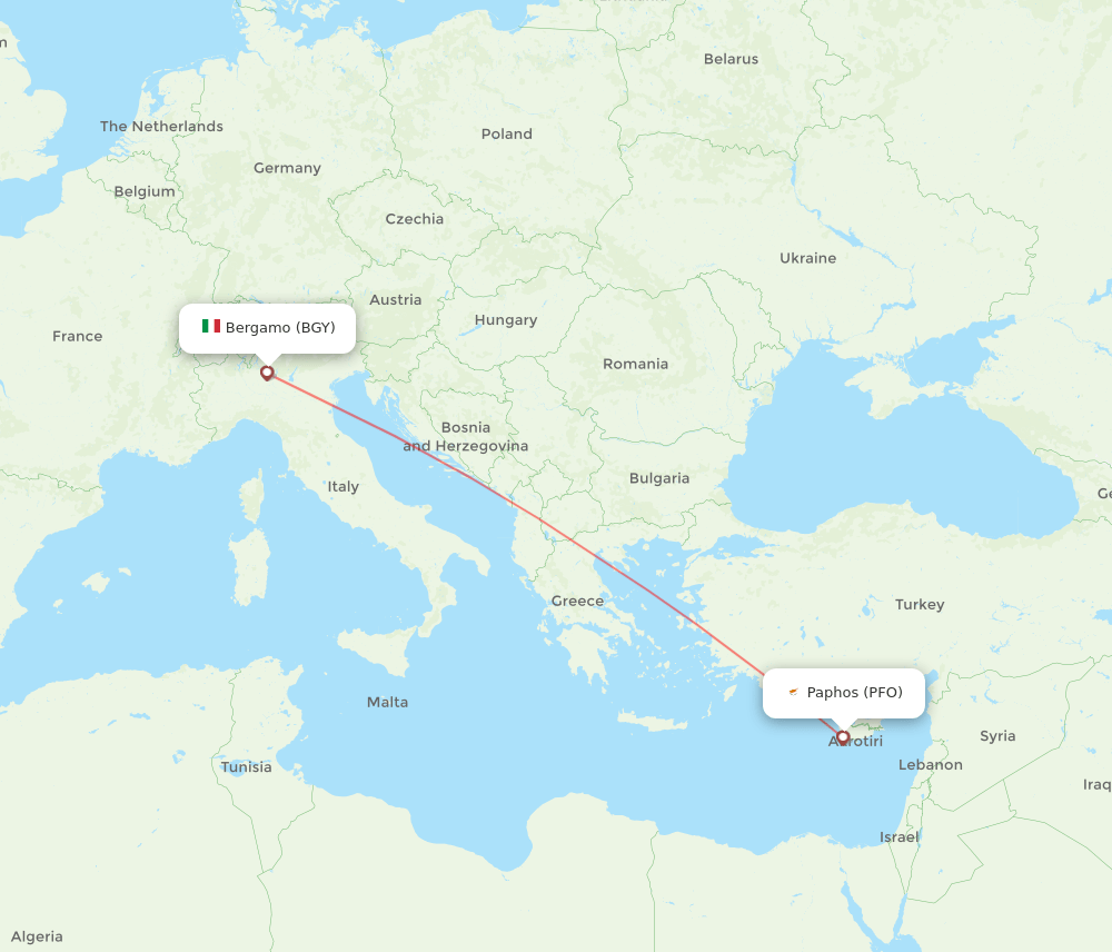 BGY to PFO flights and routes map