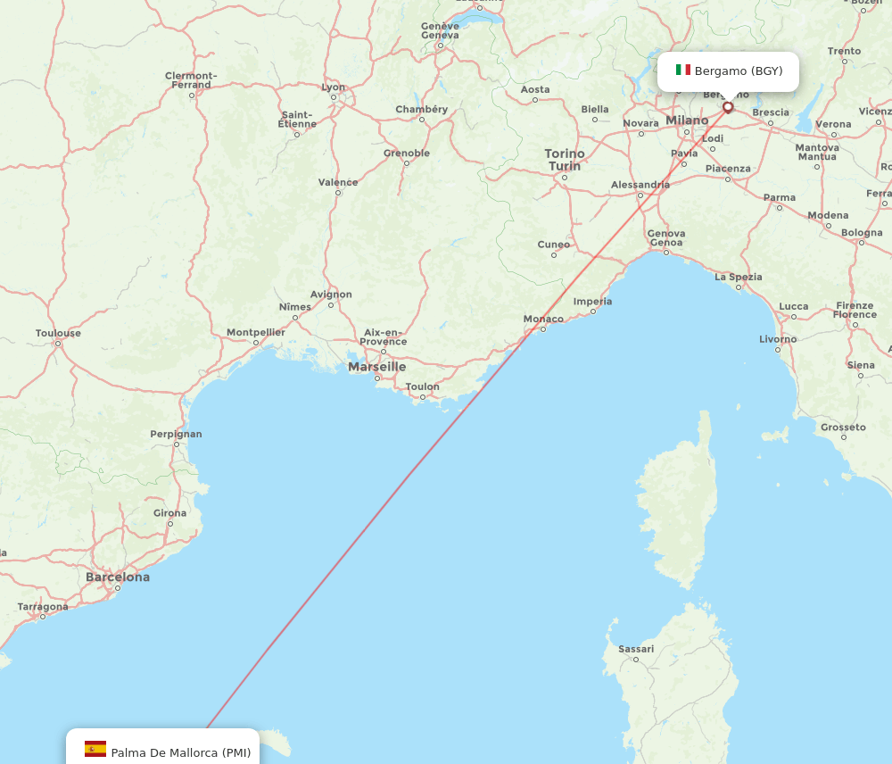 BGY to PMI flights and routes map