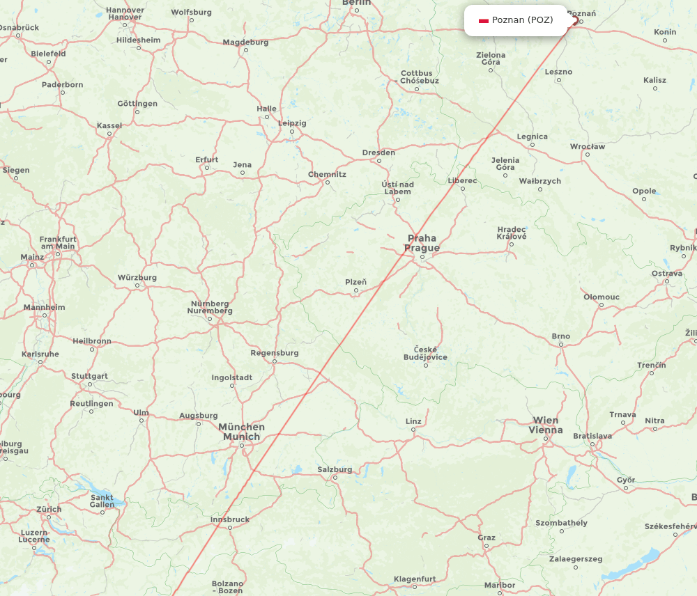 Milan - Poznan route map and flight paths