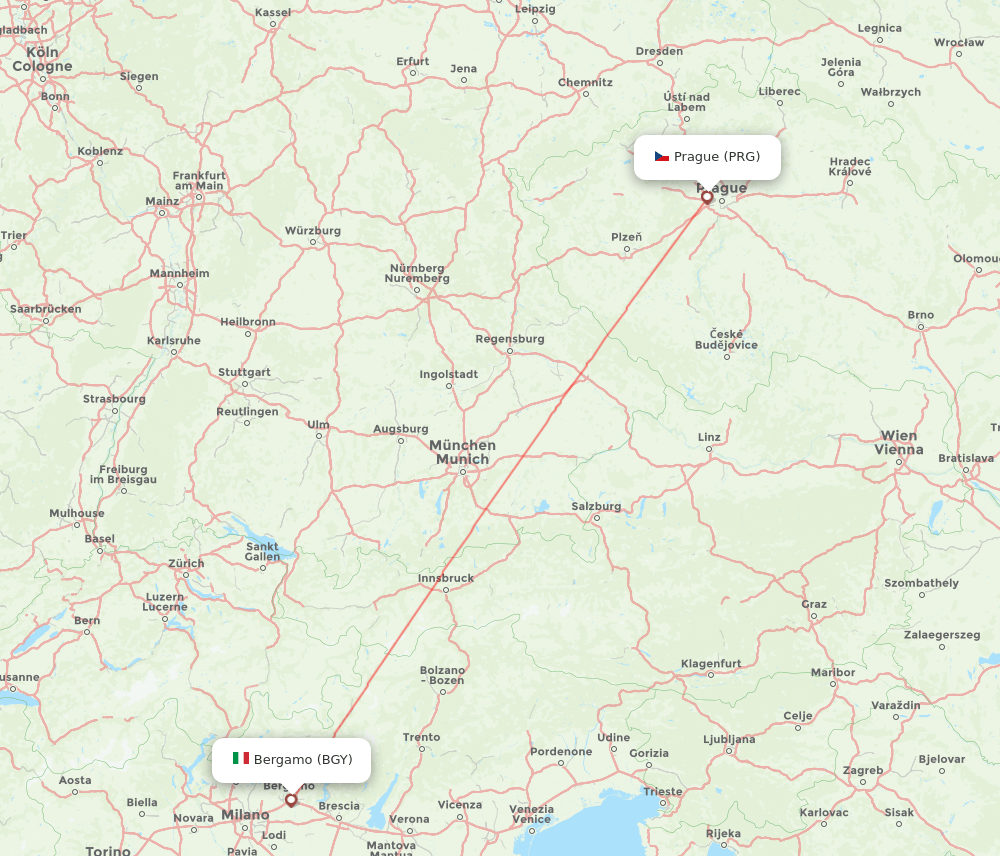BGY to PRG flights and routes map