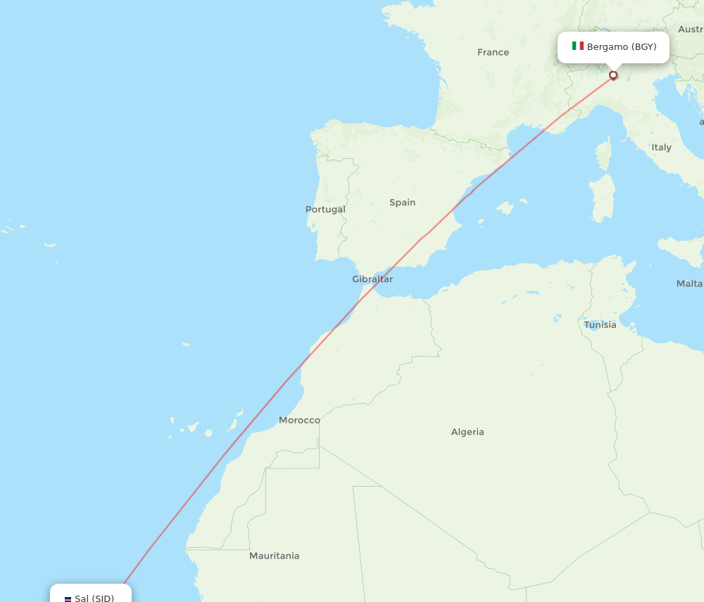Milan - Sal route map and flight paths