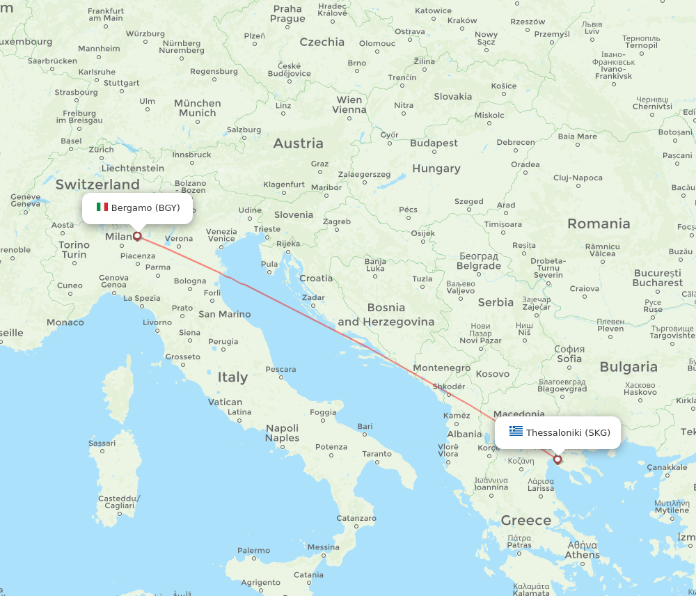 BGY to SKG flights and routes map
