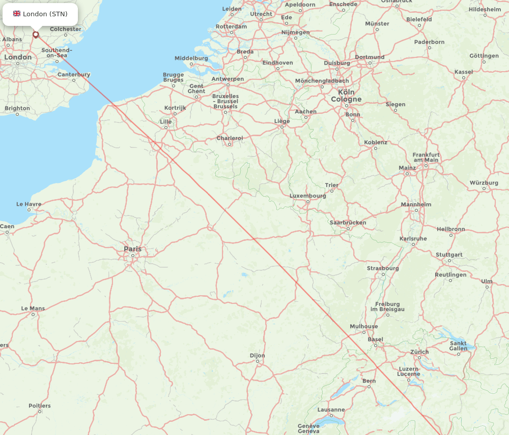 Milan - London route map and flight paths
