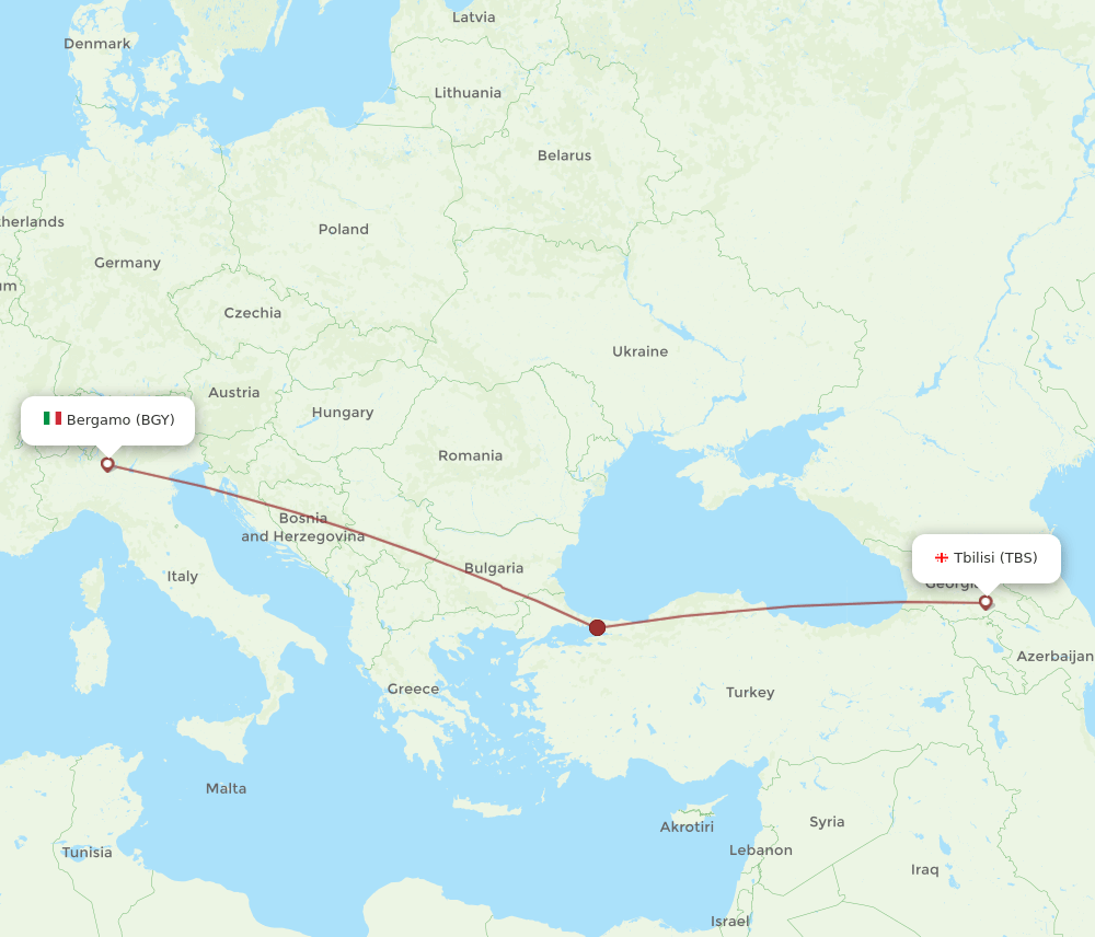 BGY to TBS flights and routes map