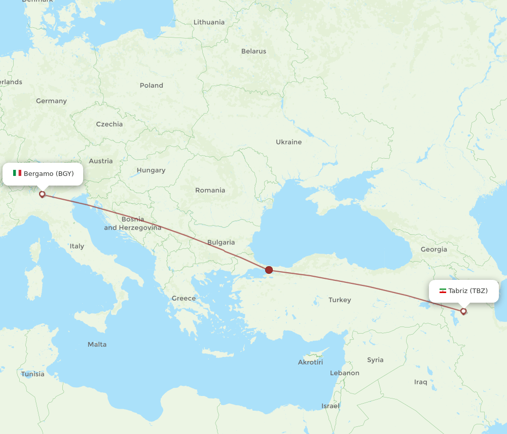 BGY to TBZ flights and routes map
