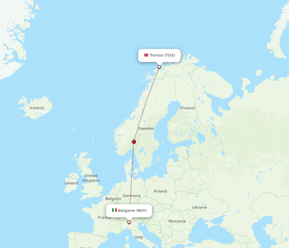 Tromso - Milan route map and flight paths