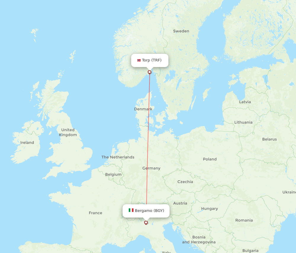 Milan - Sandefjord route map and flight paths