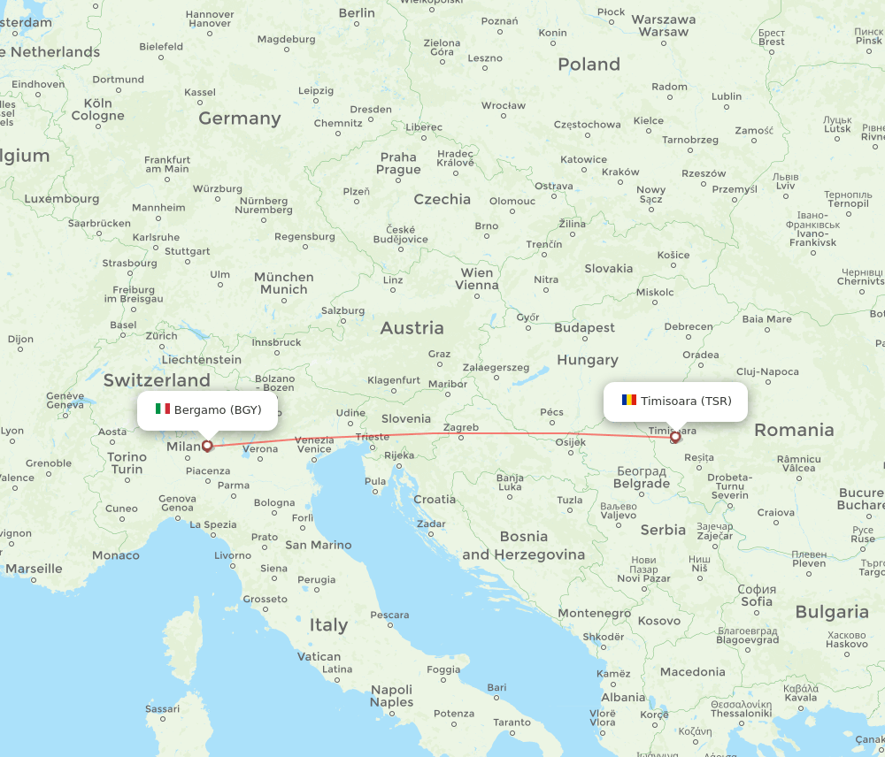 Milan - Timisoara route map and flight paths