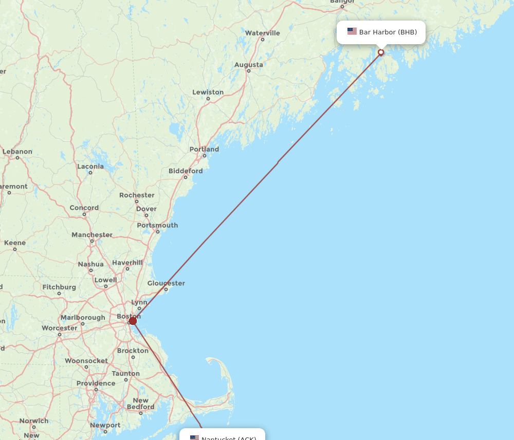 BHB to ACK flights and routes map