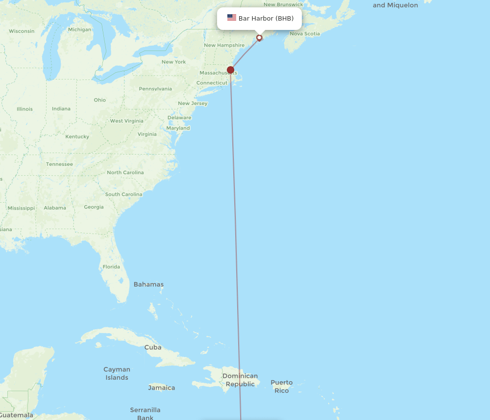 BHB-AUA flight routes