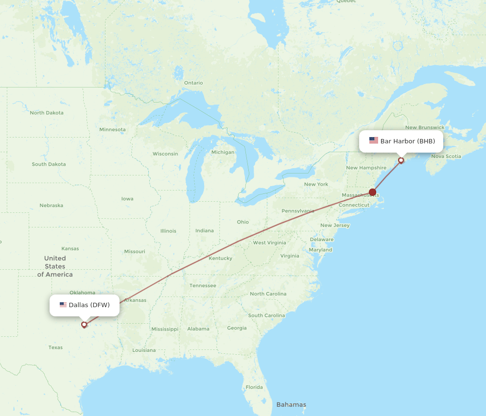 BHB-DFW flight routes