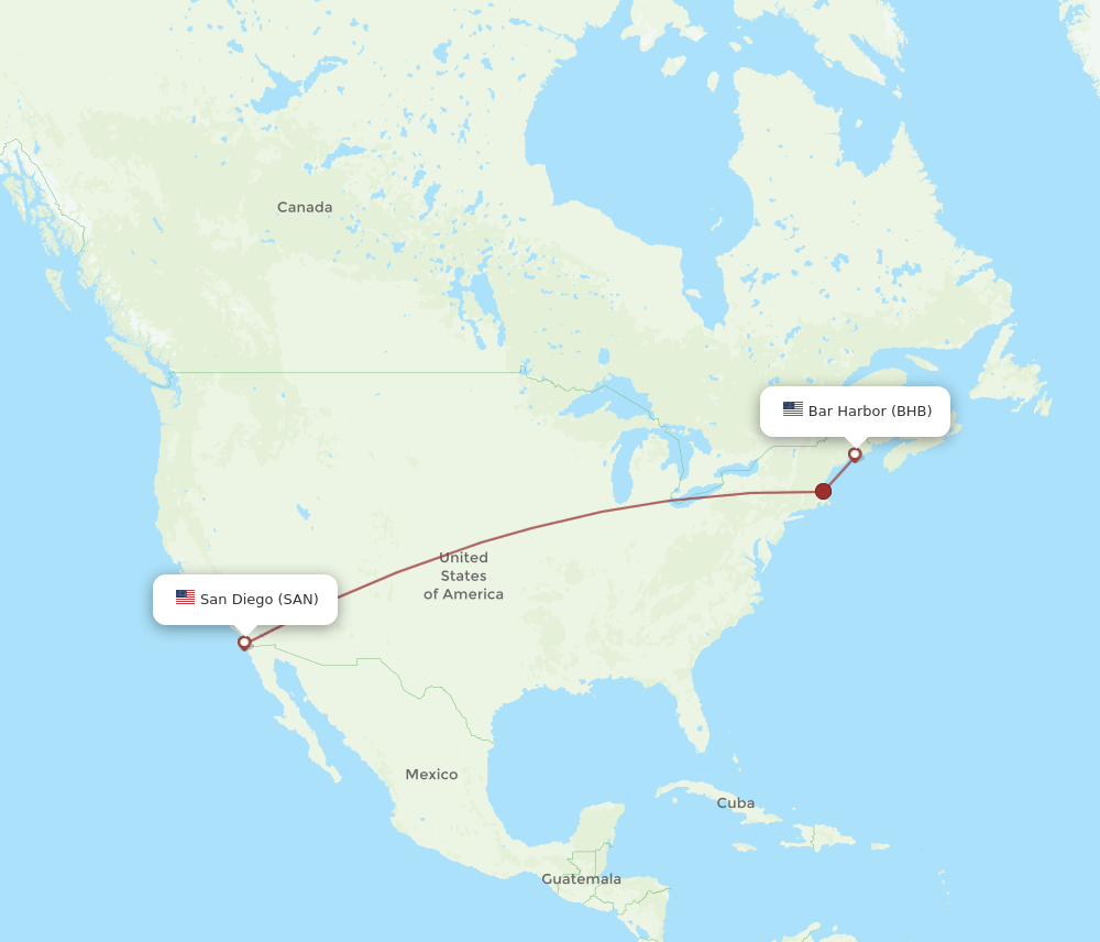 BHB to SAN flights and routes map