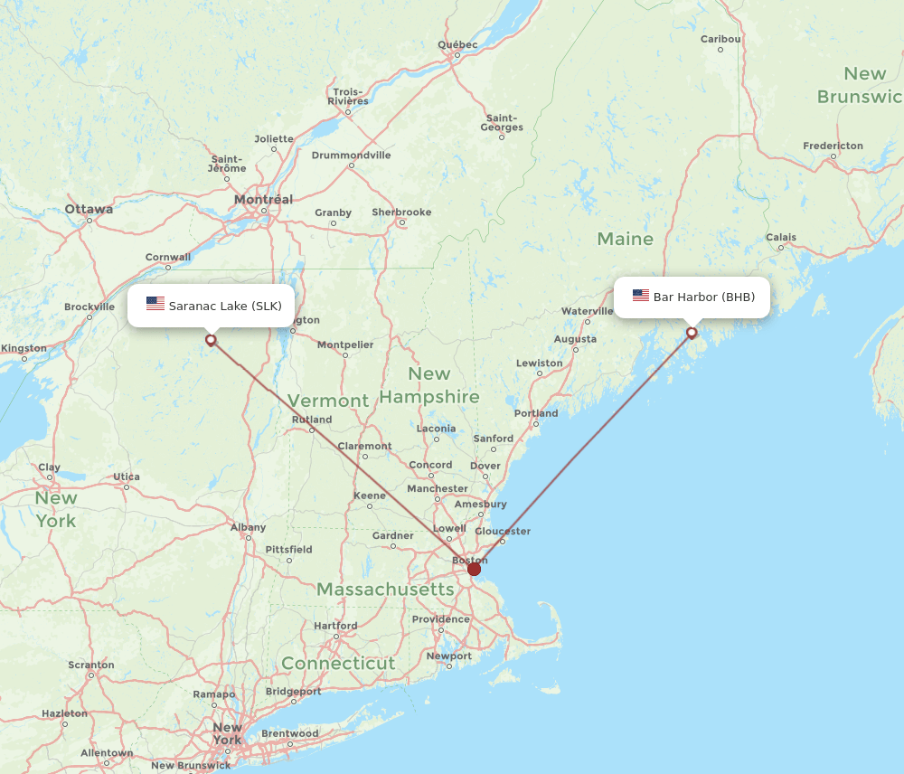 BHB to SLK flights and routes map