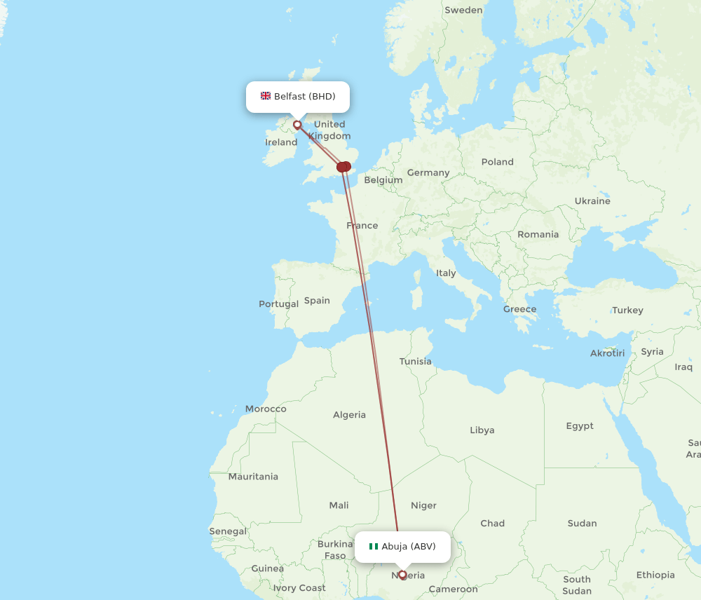 BHD to ABV flights and routes map