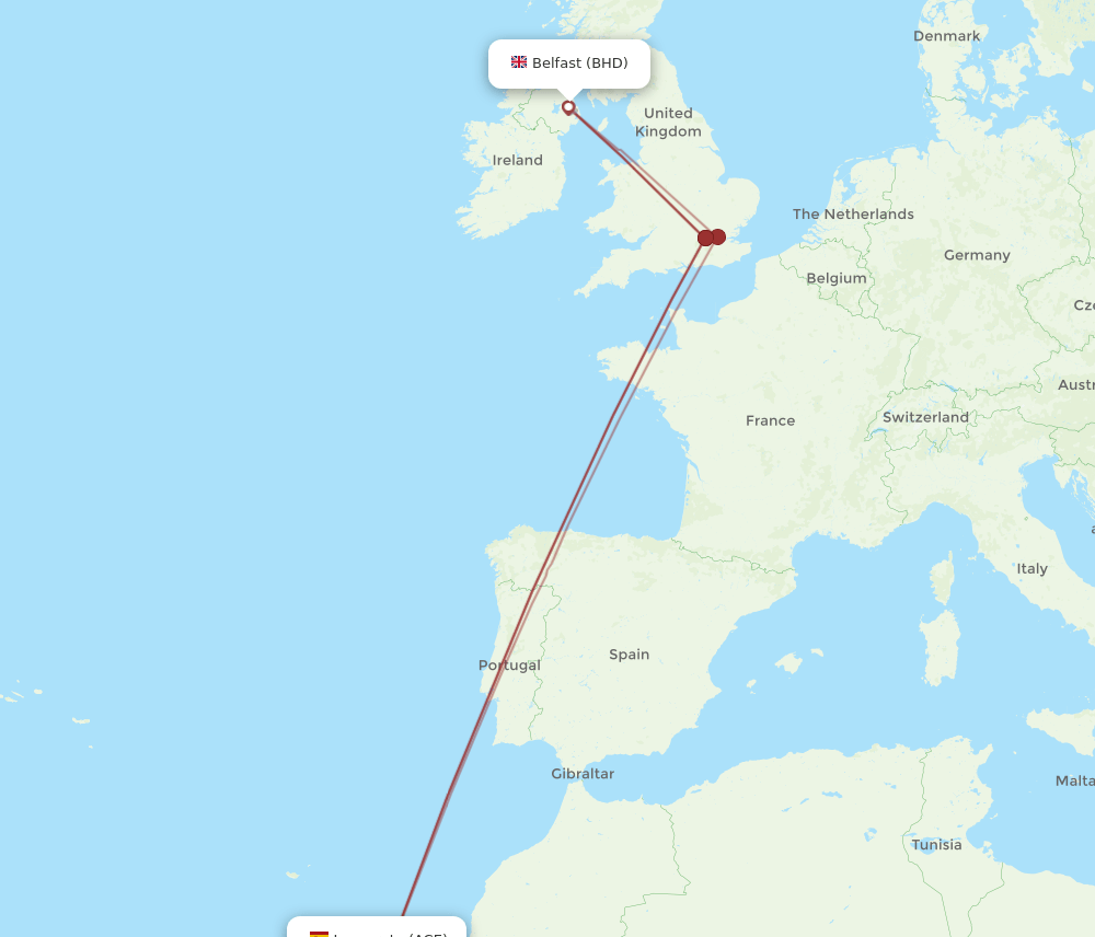 BHD to ACE flights and routes map