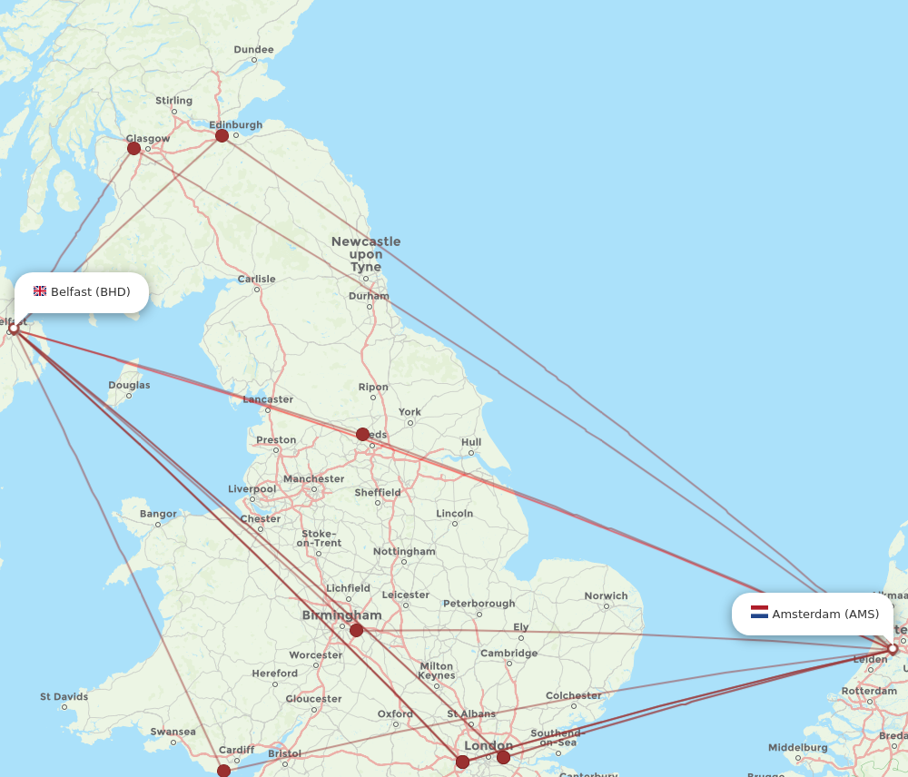 BHD to AMS flights and routes map