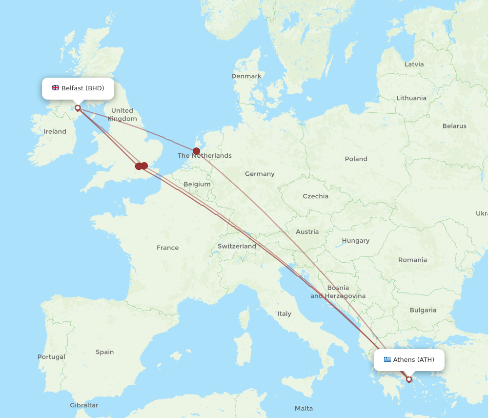 BHD to ATH flights and routes map