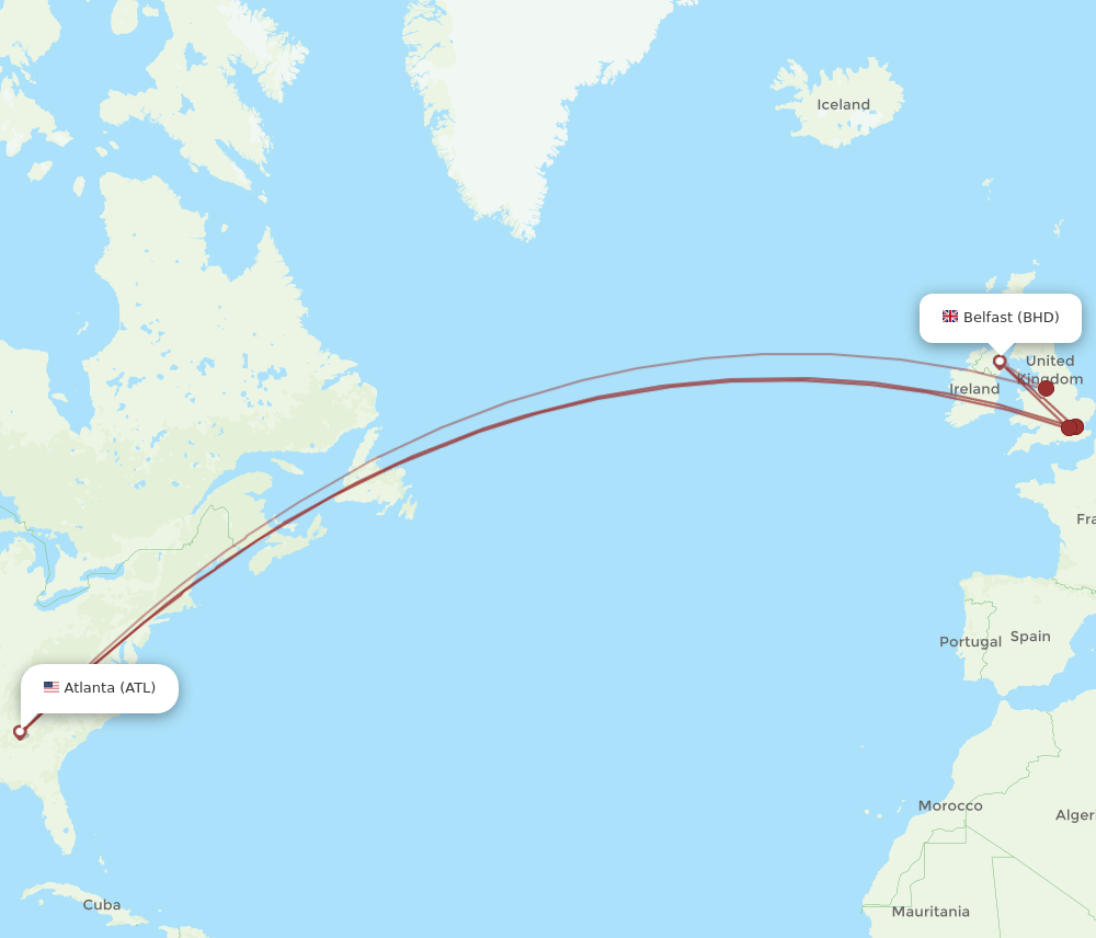 BHD to ATL flights and routes map