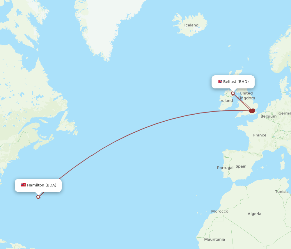 BHD to BDA flights and routes map