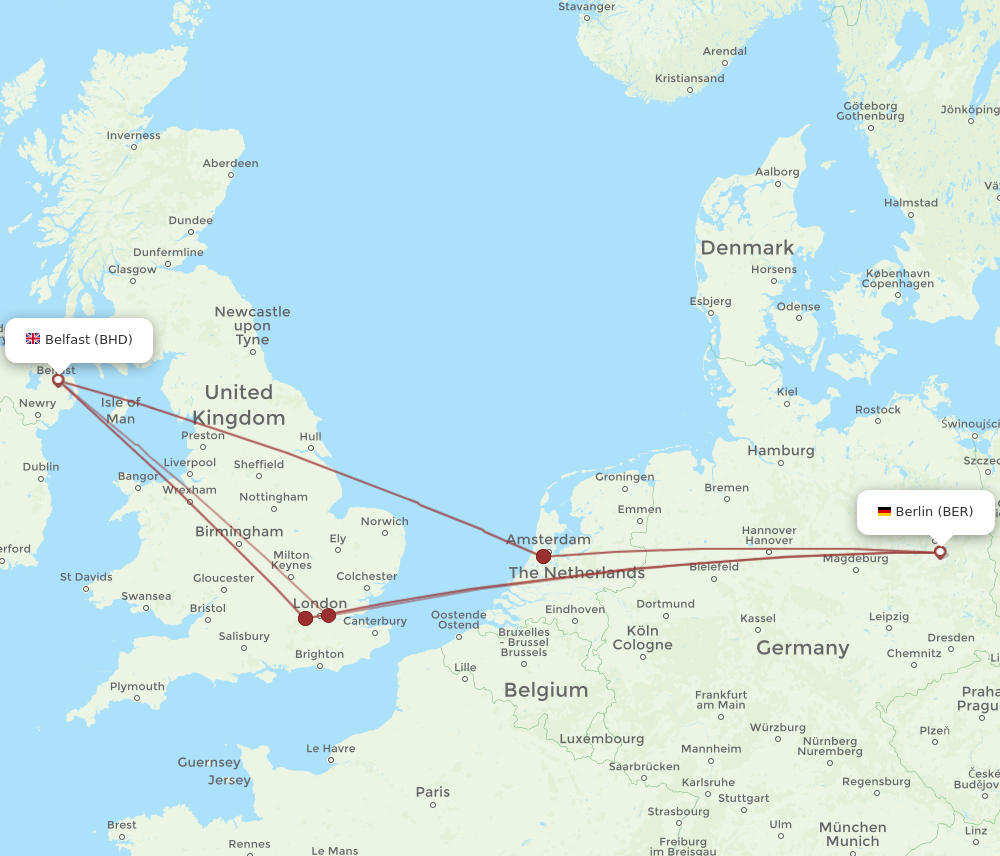 BHD to BER flights and routes map