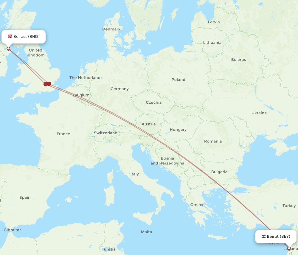 BHD to BEY flights and routes map