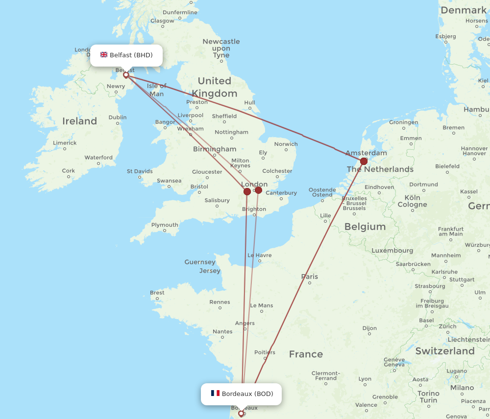 BHD to BOD flights and routes map
