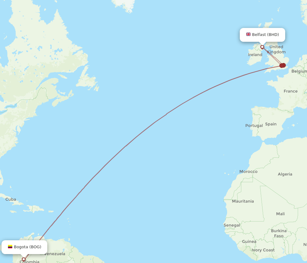 BHD-BOG flight routes