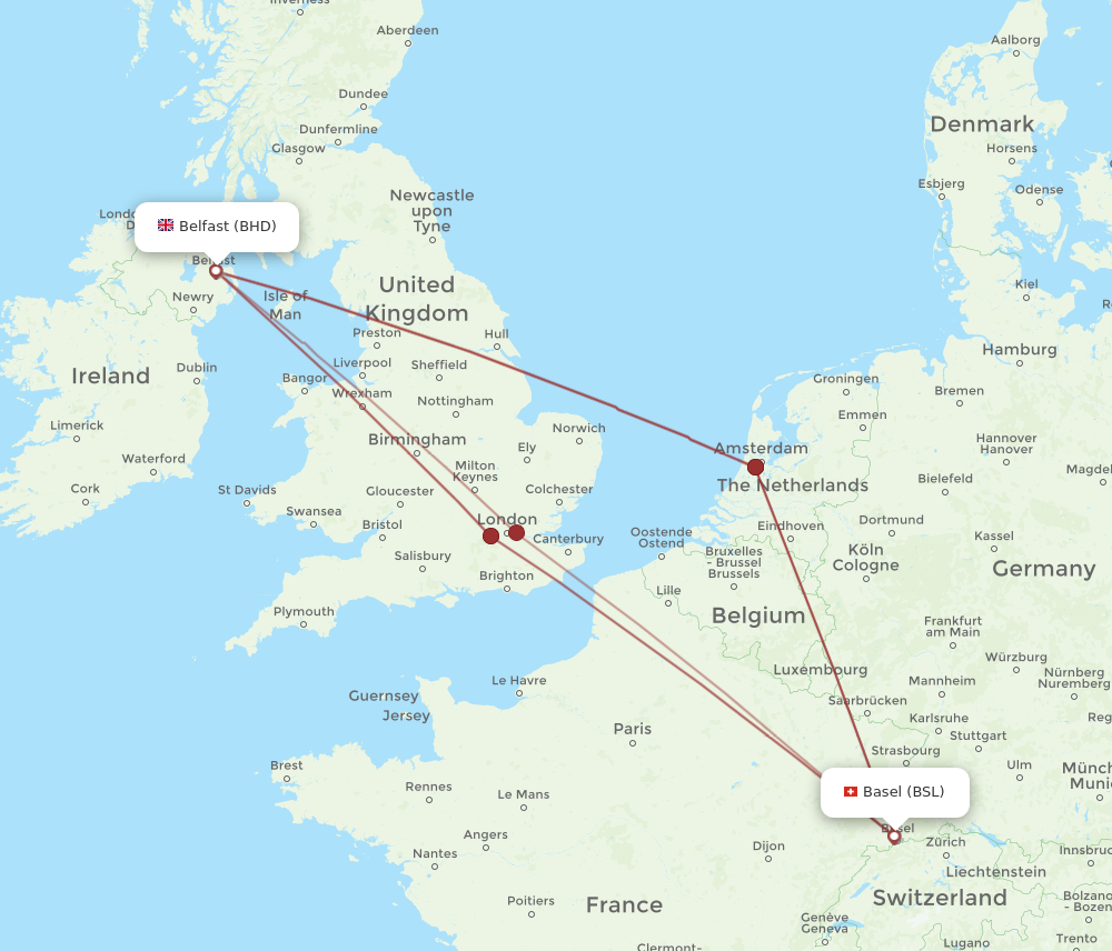 BHD to BSL flights and routes map