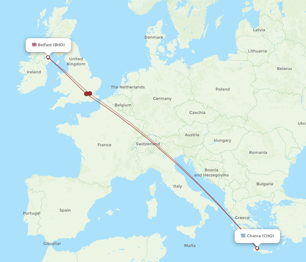 BHD to CHQ flights and routes map