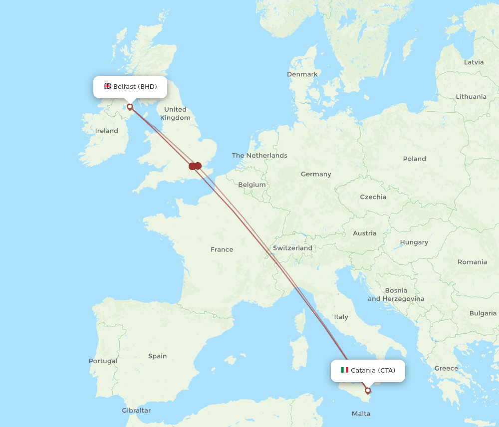 BHD to CTA flights and routes map
