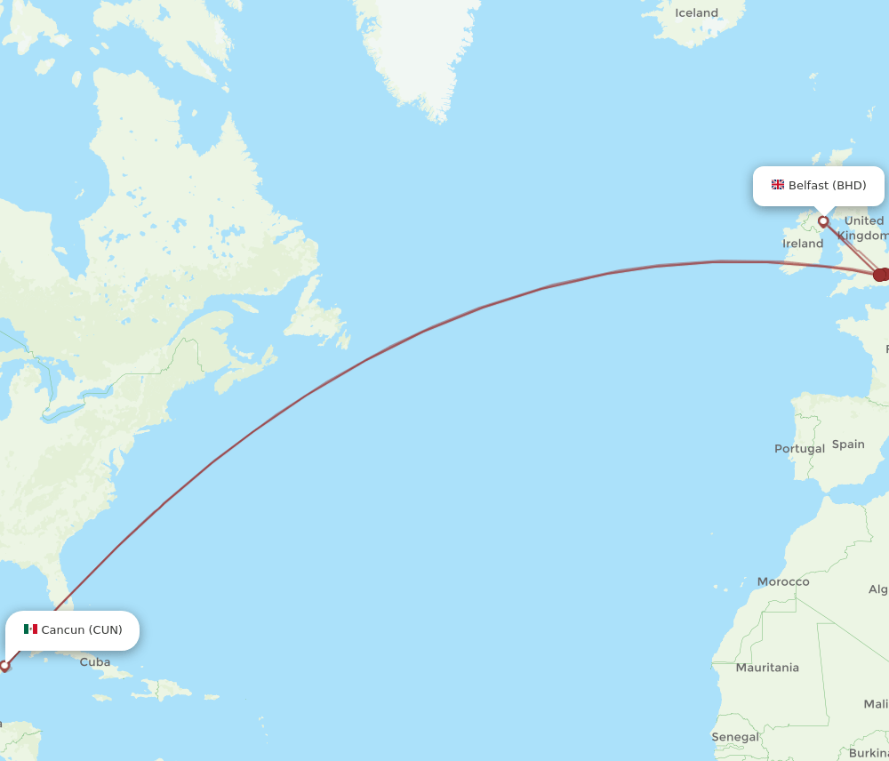 BHD-CUN flight routes
