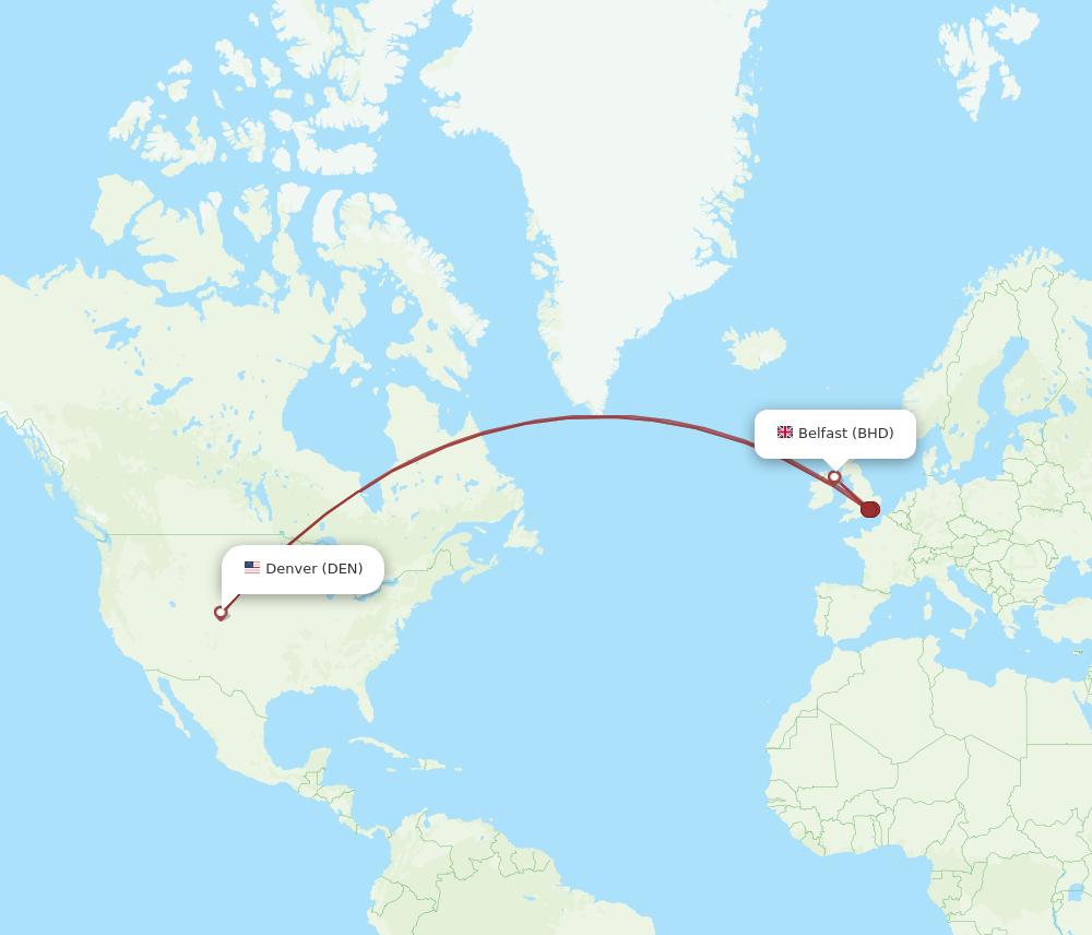 BHD to DEN flights and routes map