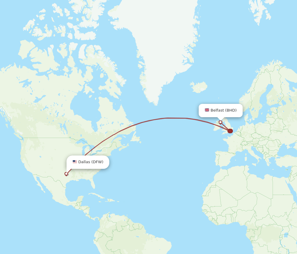 BHD to DFW flights and routes map