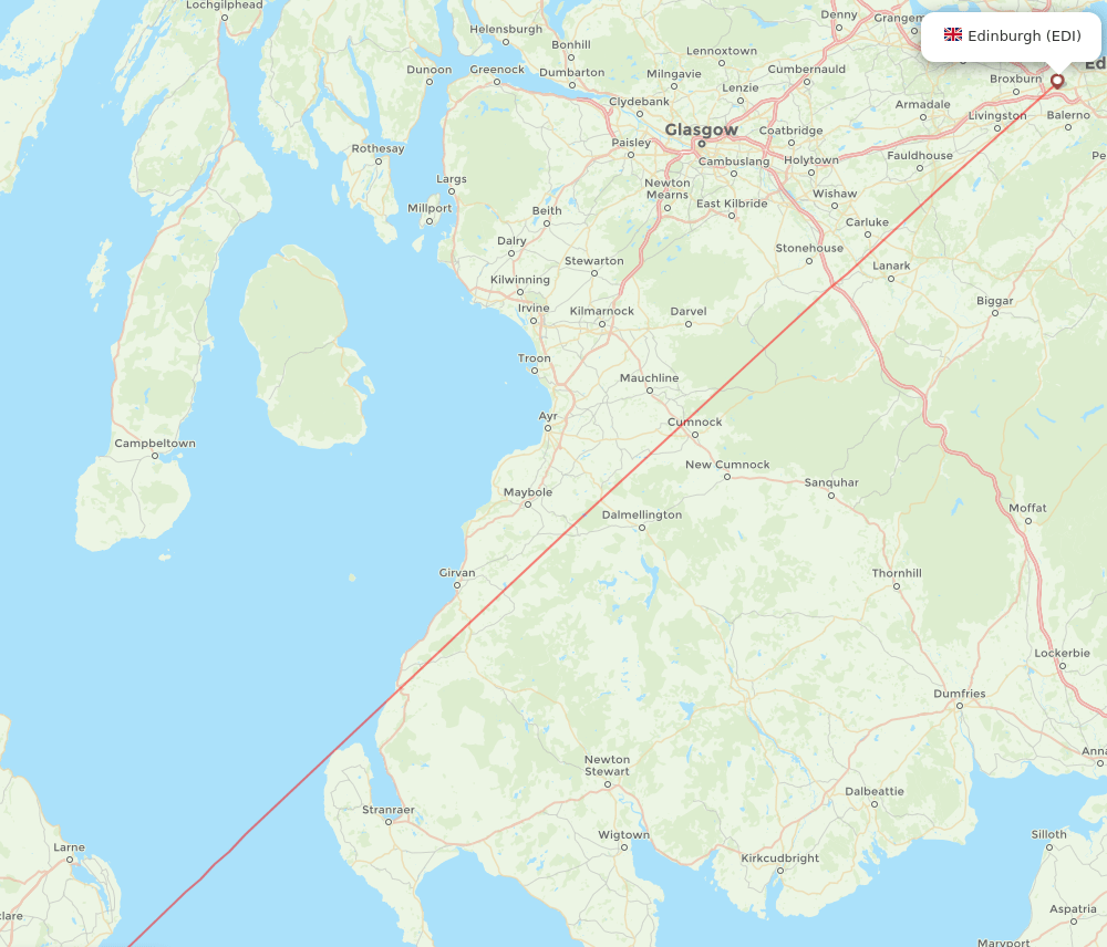 Belfast - Edinburgh route map and flight paths