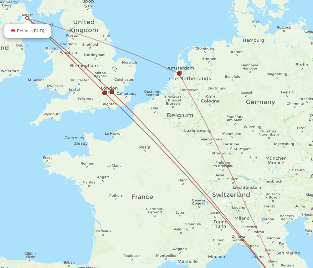 BHD to FCO flights and routes map