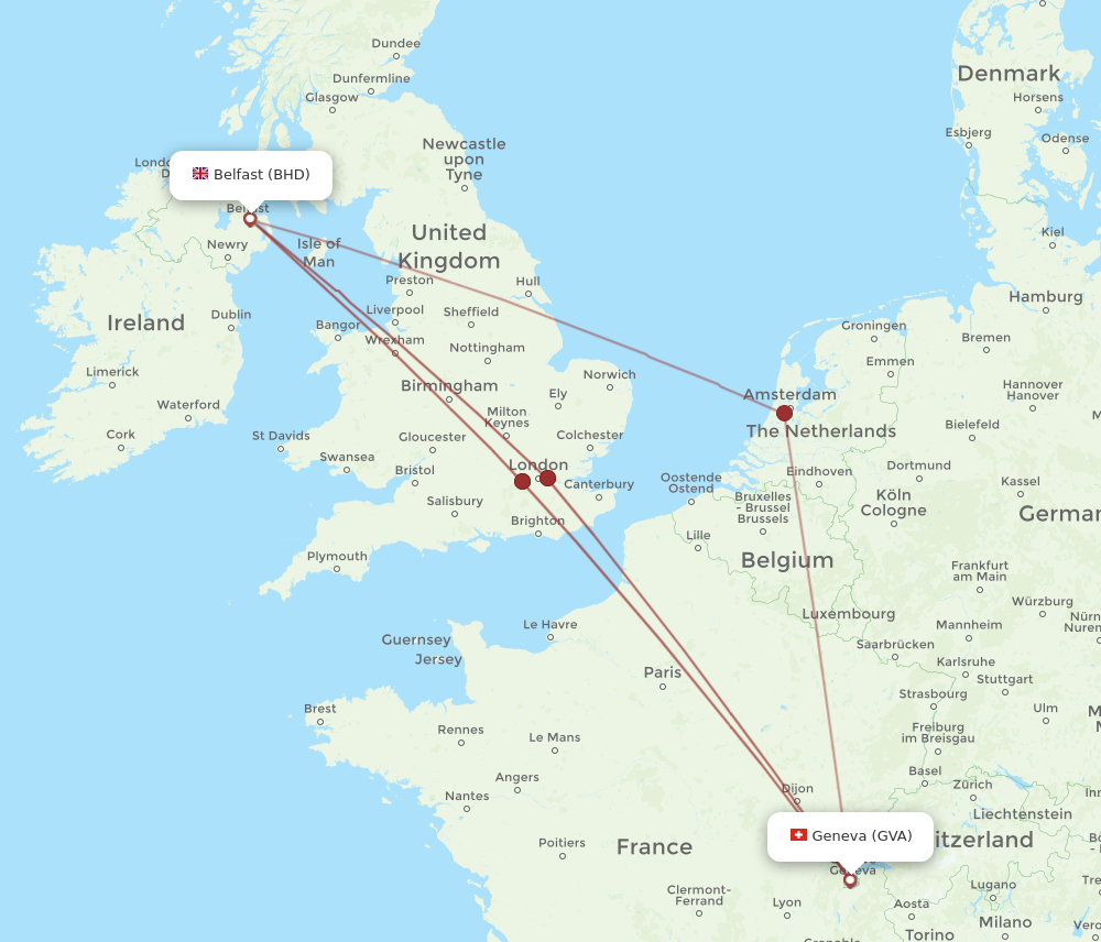 BHD to GVA flights and routes map