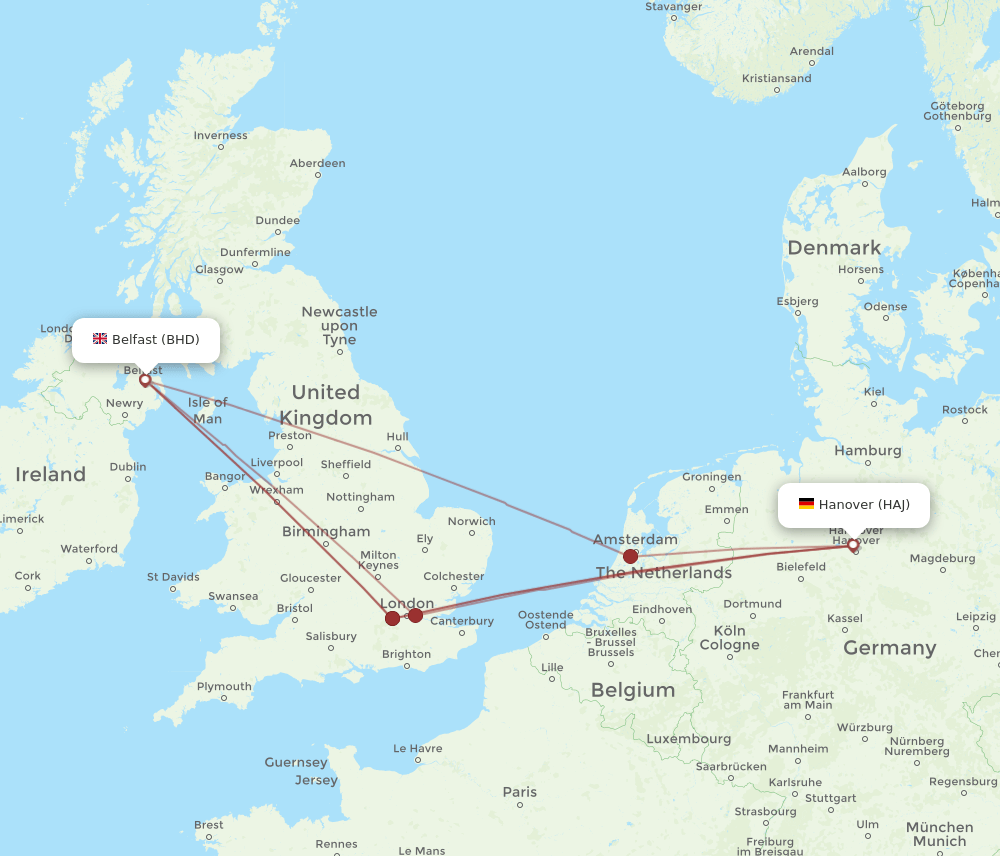 BHD to HAJ flights and routes map