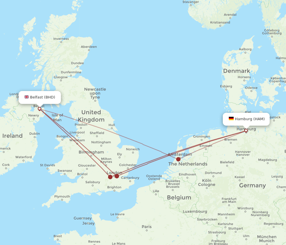 BHD to HAM flights and routes map