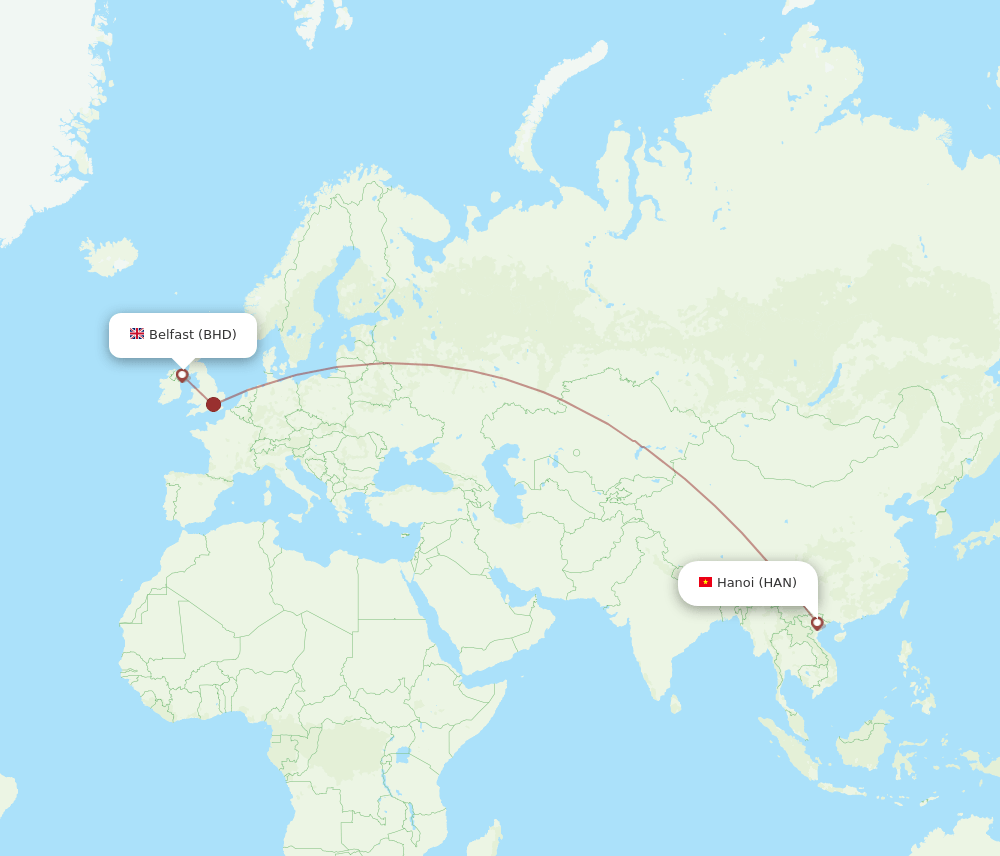 BHD to HAN flights and routes map