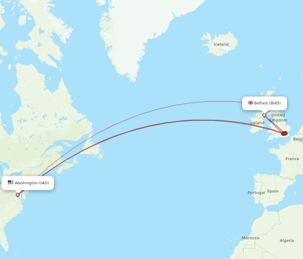 BHD to IAD flights and routes map