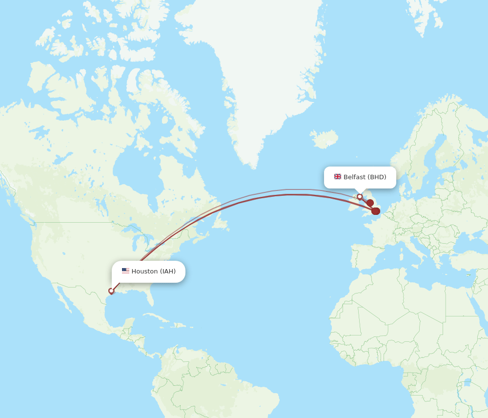 BHD to IAH flights and routes map