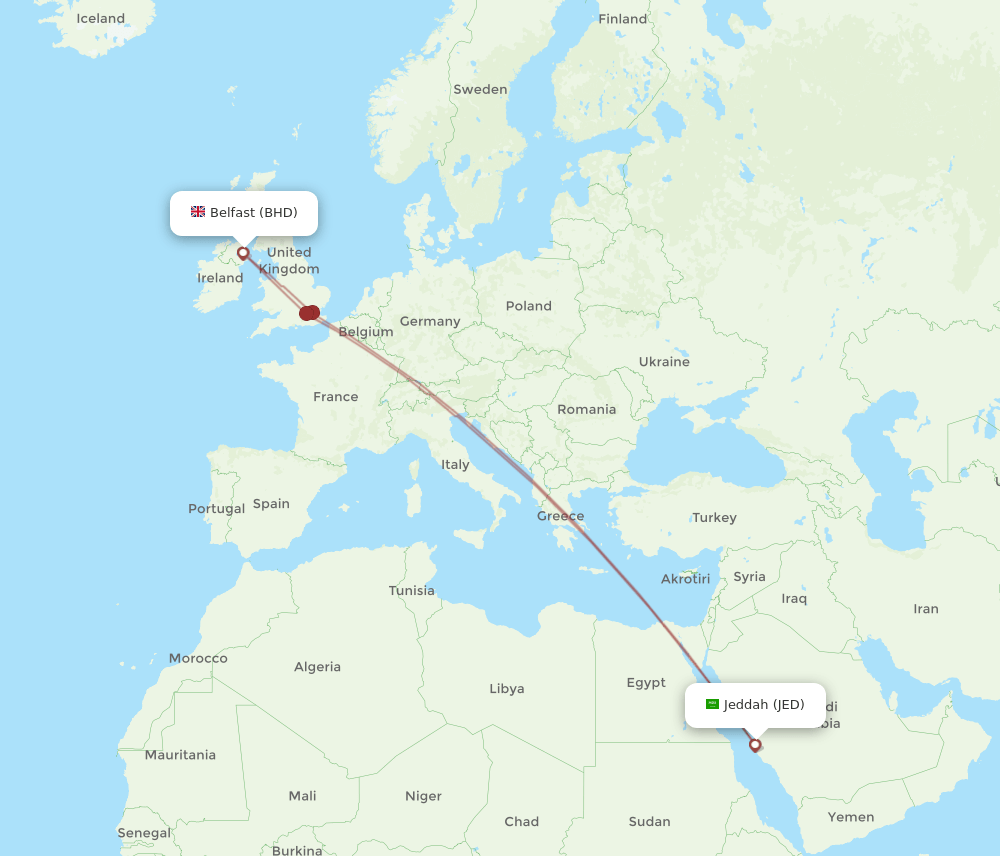 BHD to JED flights and routes map
