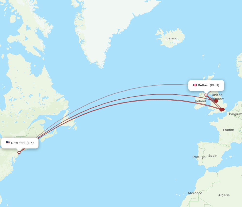 BHD-JFK flight routes