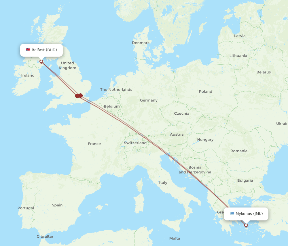 BHD-JMK flight routes