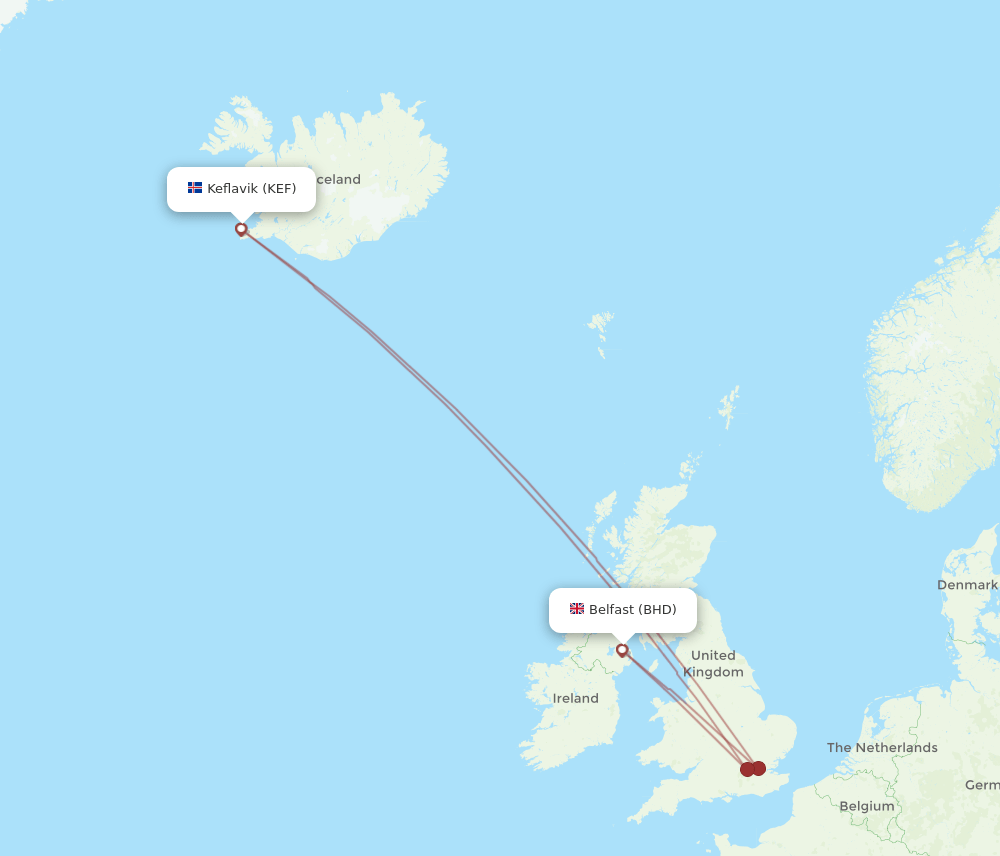 BHD-KEF flight routes