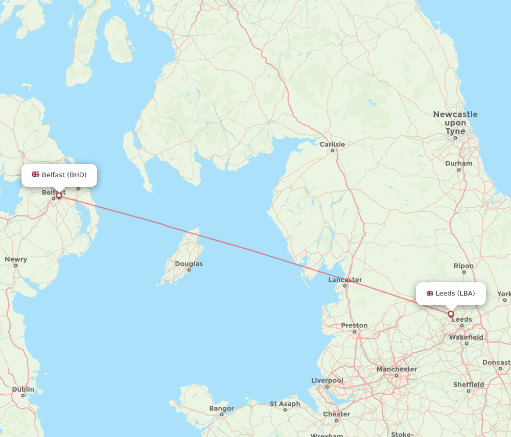 Belfast - Leeds route map and flight paths
