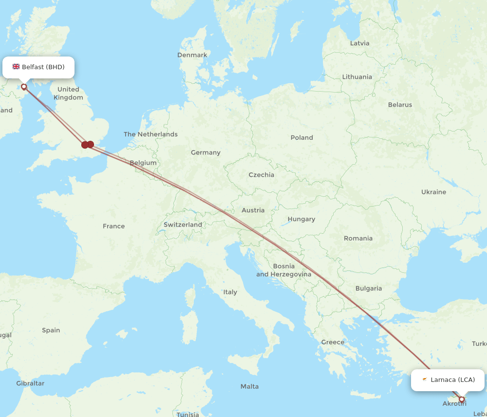 BHD to LCA flights and routes map