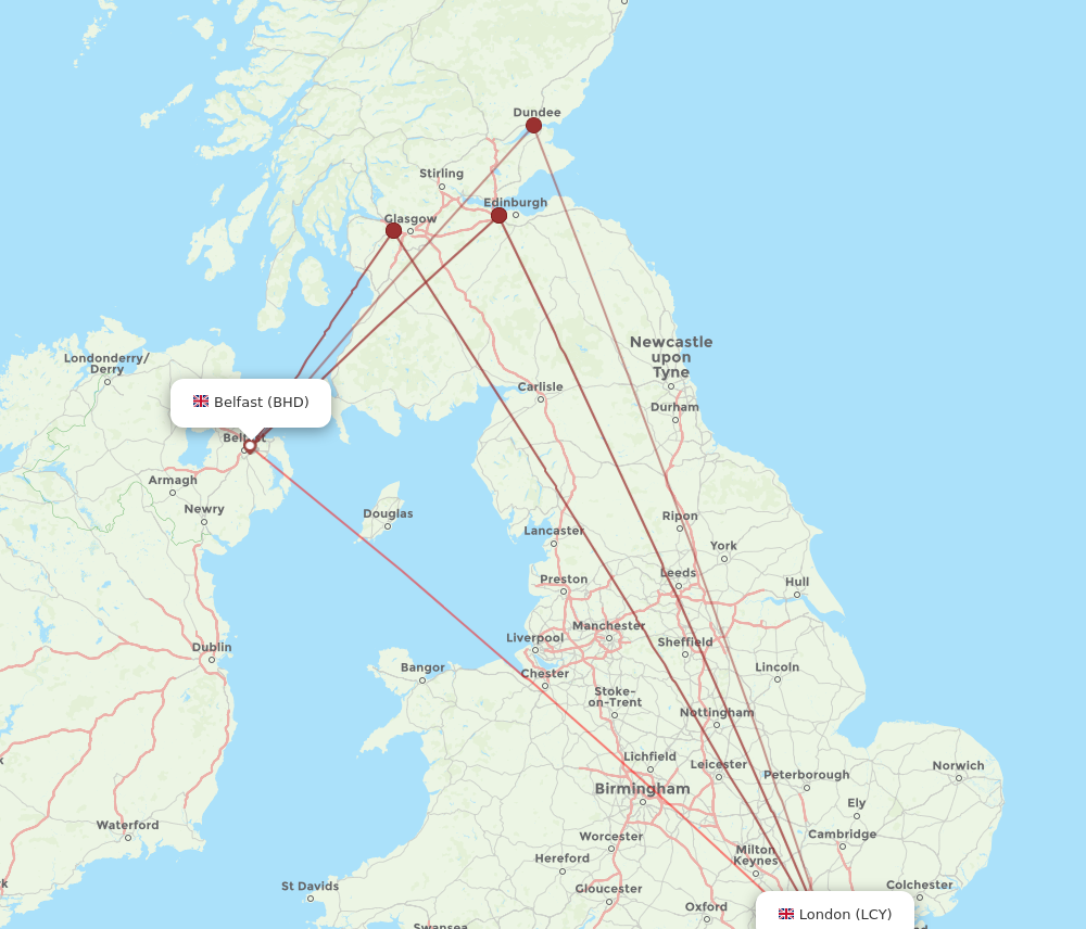 BHD to LCY flights and routes map