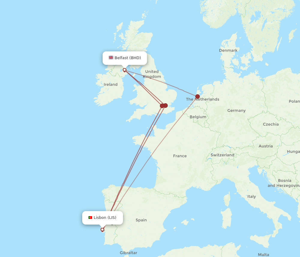 BHD-LIS flight routes